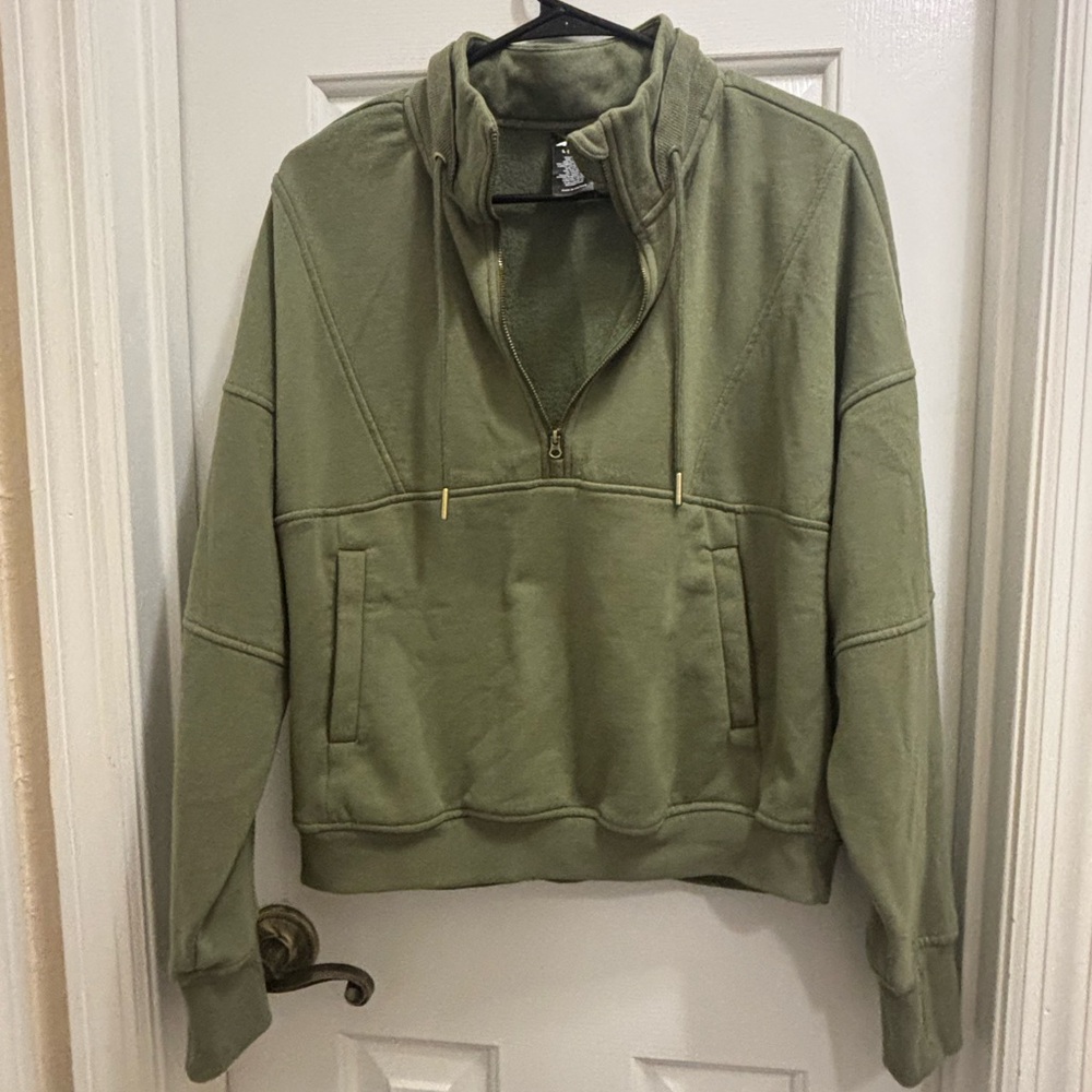 Women’s Olive Green Half-Zip Sweatshirt - large